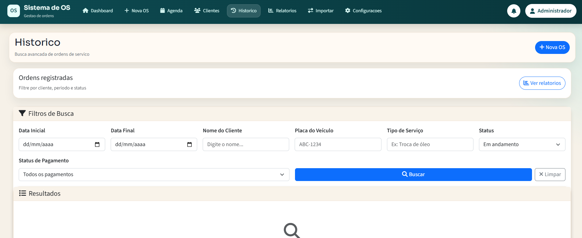 Histórico completo de Ordens de Serviço